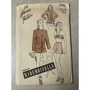 Vintage 1940's Advance Pattern #3975 Misses Beach Clothes Size 14